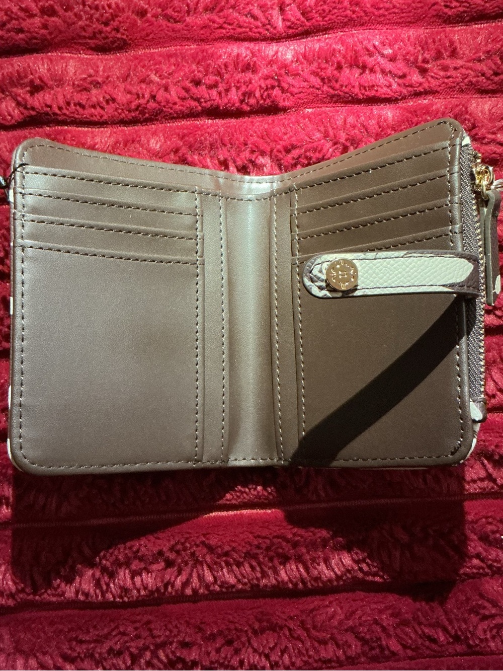 Nanette Lepore Brown and Cream Floral Card Wallet with Gold Logo - Picture 4 of 6